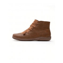 Women Lether Fall Flat Heel PU Boots
