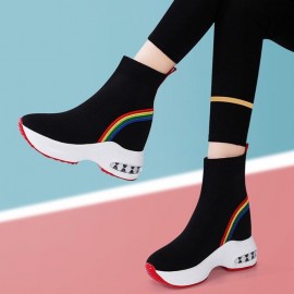 Casual Color Block Slip On Block Heel Fly Woven Shoes