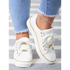 Chain Decor Lace-up Casual Skate Shoes